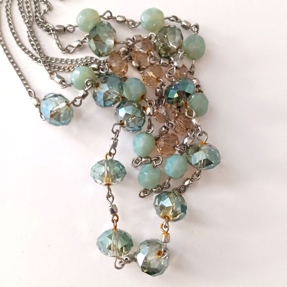 Glass Faceted Beaded Neckline Multi Strand Station Pastels Silver Tone Fairy - Picture 4 of 15